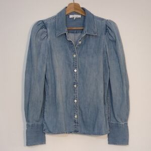FRAME Light Blue Button-Down Shirt with Puff Sleeves